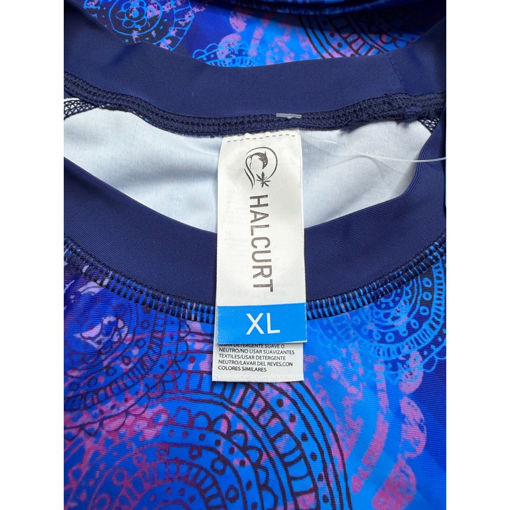 Halcurt Womens Rash Guard Long Sleeve UPF 50 Blue Paisley Mandala Thumbhole XL - Picture 6 of 9